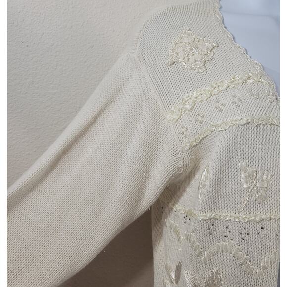 Rue 21 Cream Open Front Embroidered Cardigan Sweater Small Lightweight Soft - Picture 6 of 9